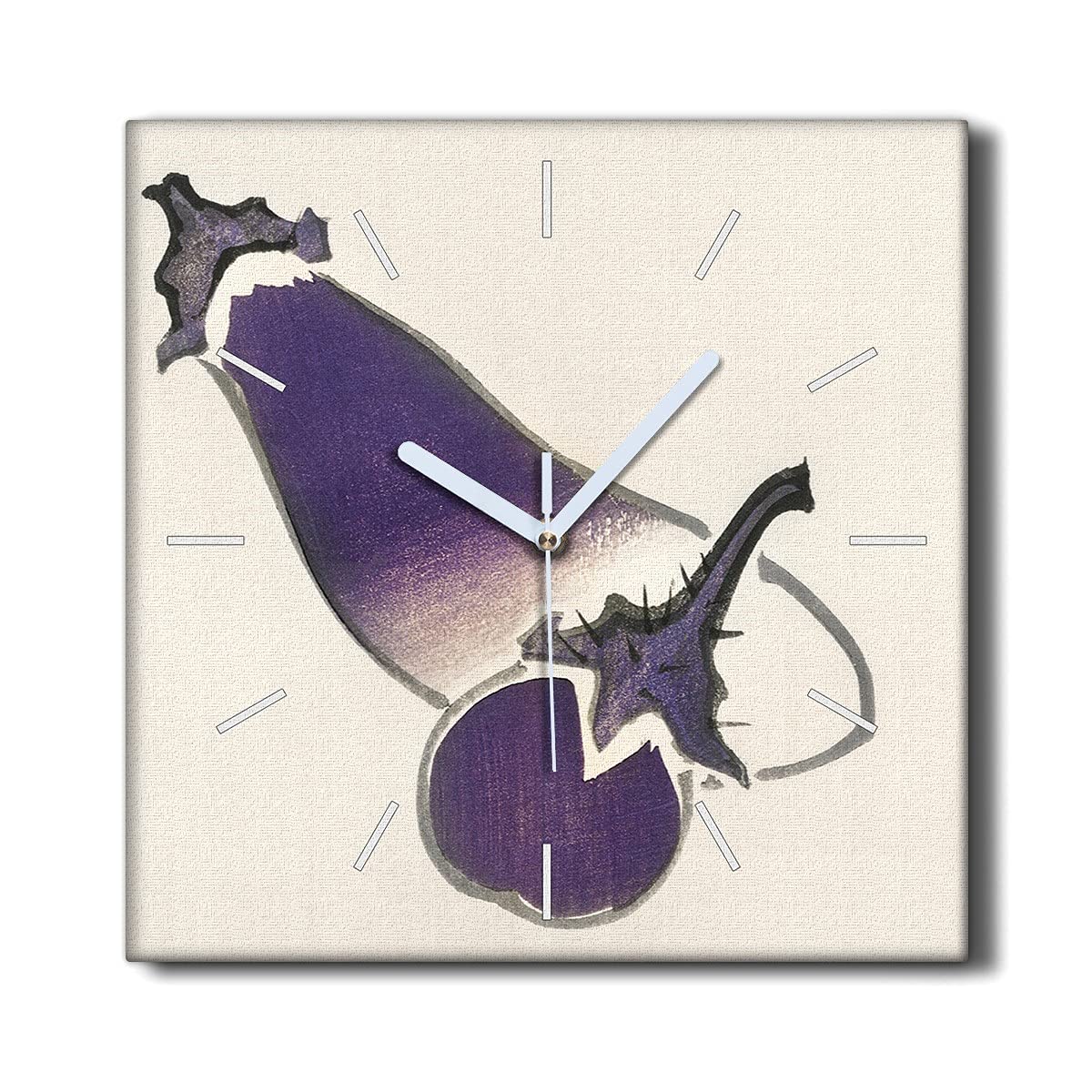 Toile horloge murale 30x30cm silencieuse au design légumes aubergines colorées