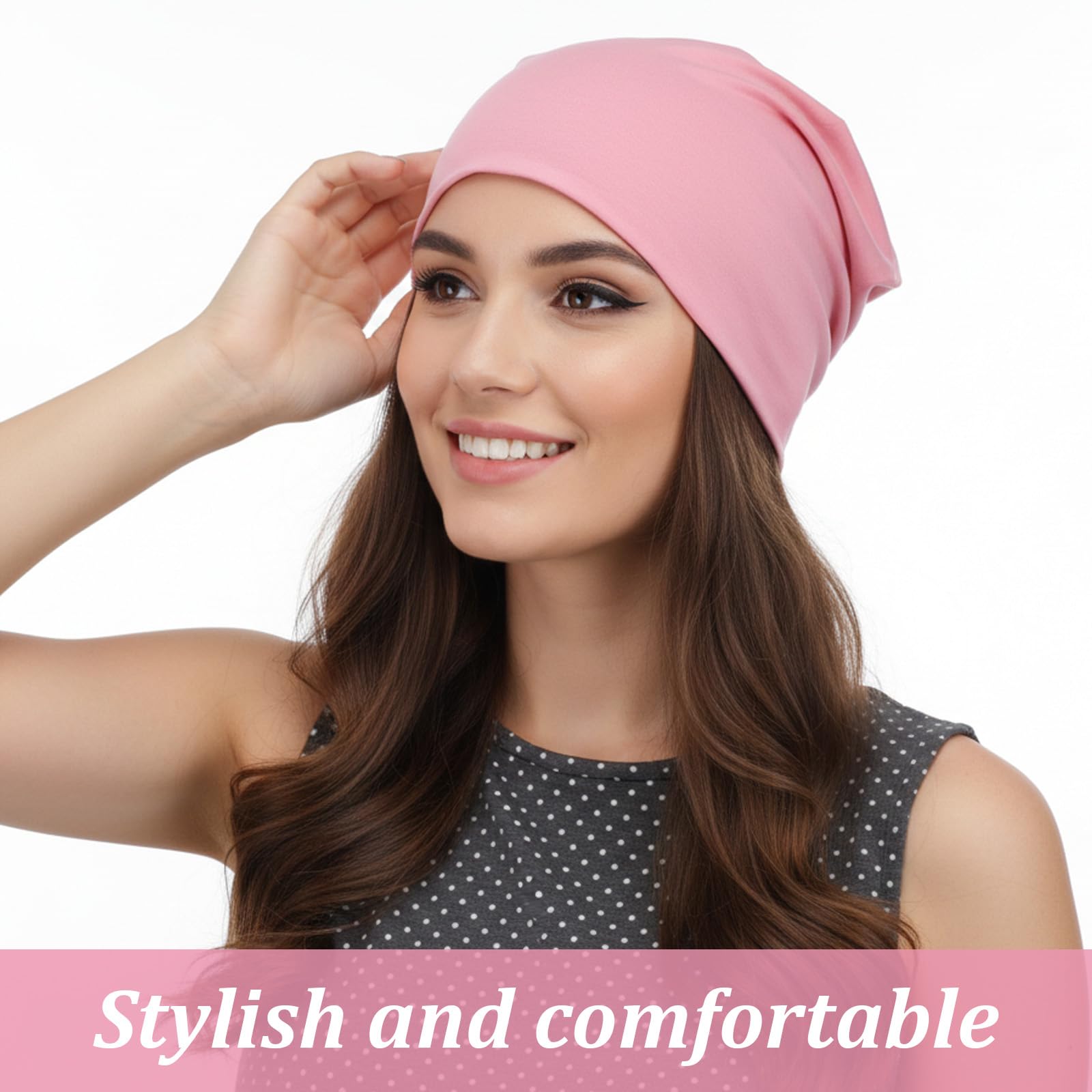 3 sztuki damskich czapek beanie, cienkie bawełniane czapki męskie i damskie, elastyczna czapka do biegania, oddychająca czapka do jogi, snu i na co dzień, czarna, szara, różowa