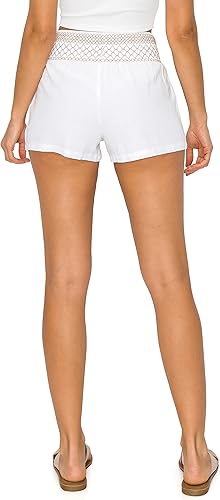 Vista 3 de Cali1850 Women's Casual Linen Shorts - Oceanside High Waisted Elastic Waistband Beach Pants