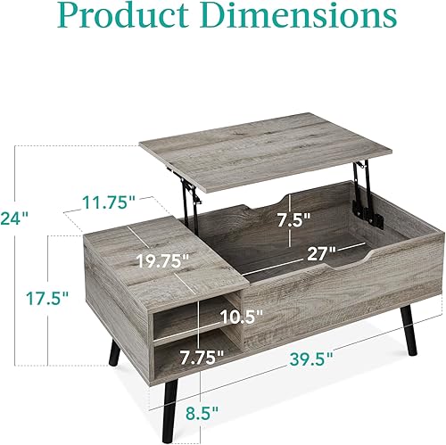 Miniatura 2 de Best Choice Products Mesa auxiliar elevable, mesa de centro multifuncional de madera de mediados de siglo para sala de estar con almacenamiento