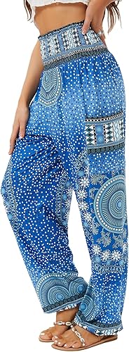 QIANXIZHAN - Pantalones harén para mujer, pantalones bohemios de yoga con cintura alta y bolsillos