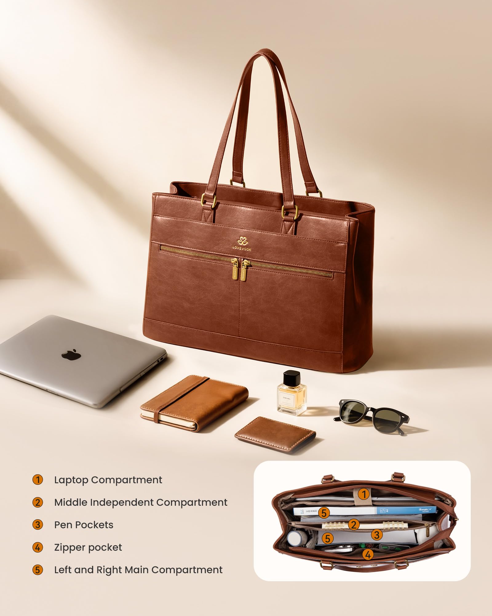 LOVEVOOK Bolso de mano para mujer, bolso de trabajo, bolso de profesor, bolso de la compra, bolso de piel sintética, maletín para mujer, bolso de mano para mujer, bolso de negocios para oficina