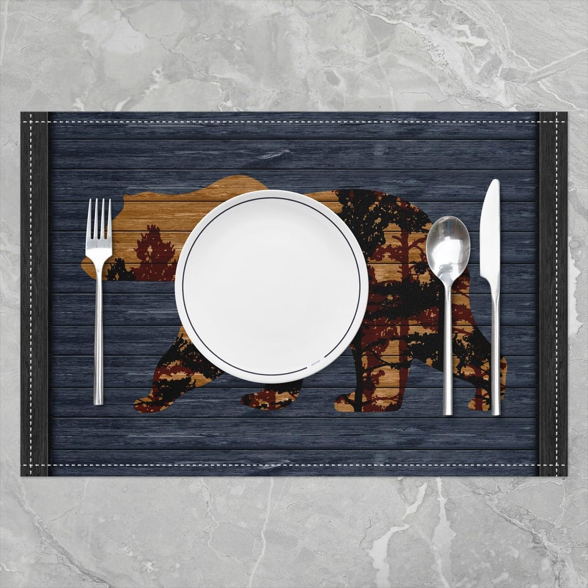 jejeloiu Bear Placemats,Bear Table Place Mats?Rustic Cabin Country Nature Wildlife Bear Blue CamperPlacemat for Kitchen Dining Table Decoration Indoor Outdoor 18"x12"