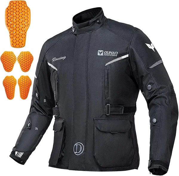 DUHAN Motorcycle Jacket for Men & Women, Mesh CE Level 2 Armor and Detachable Thermal Liner, 3 In 1 Windproof and Waterproof Motorbike Riding Jacket All Season - Carbon Black, XX-Large