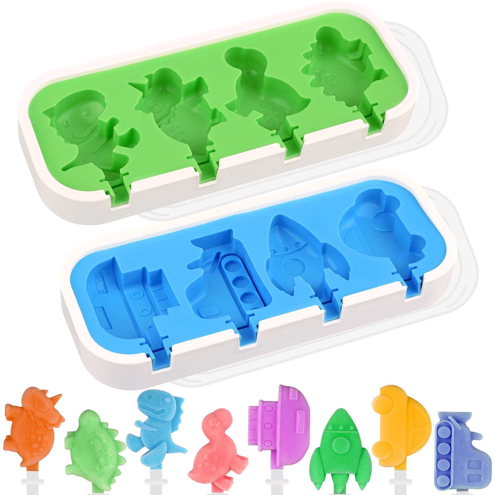 Popsicles Molds, Mini Cartoon Silicone Popsicle Molds for Kids, 2 Pieces Classic Frozen Popsicle Molds with Sticks and Lids, Stackable Small Ice Pop Mold