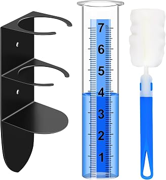 Rain Gauge Outdoor, Rain Gauge 7" Large Replacement Tube with 2 in 1 Stainless Steel Rack Holder, Clear Numbers Freeze Proof Thickened Plastic Rain Gauge for Garden Lawn Yard Fence Patio Farm Black