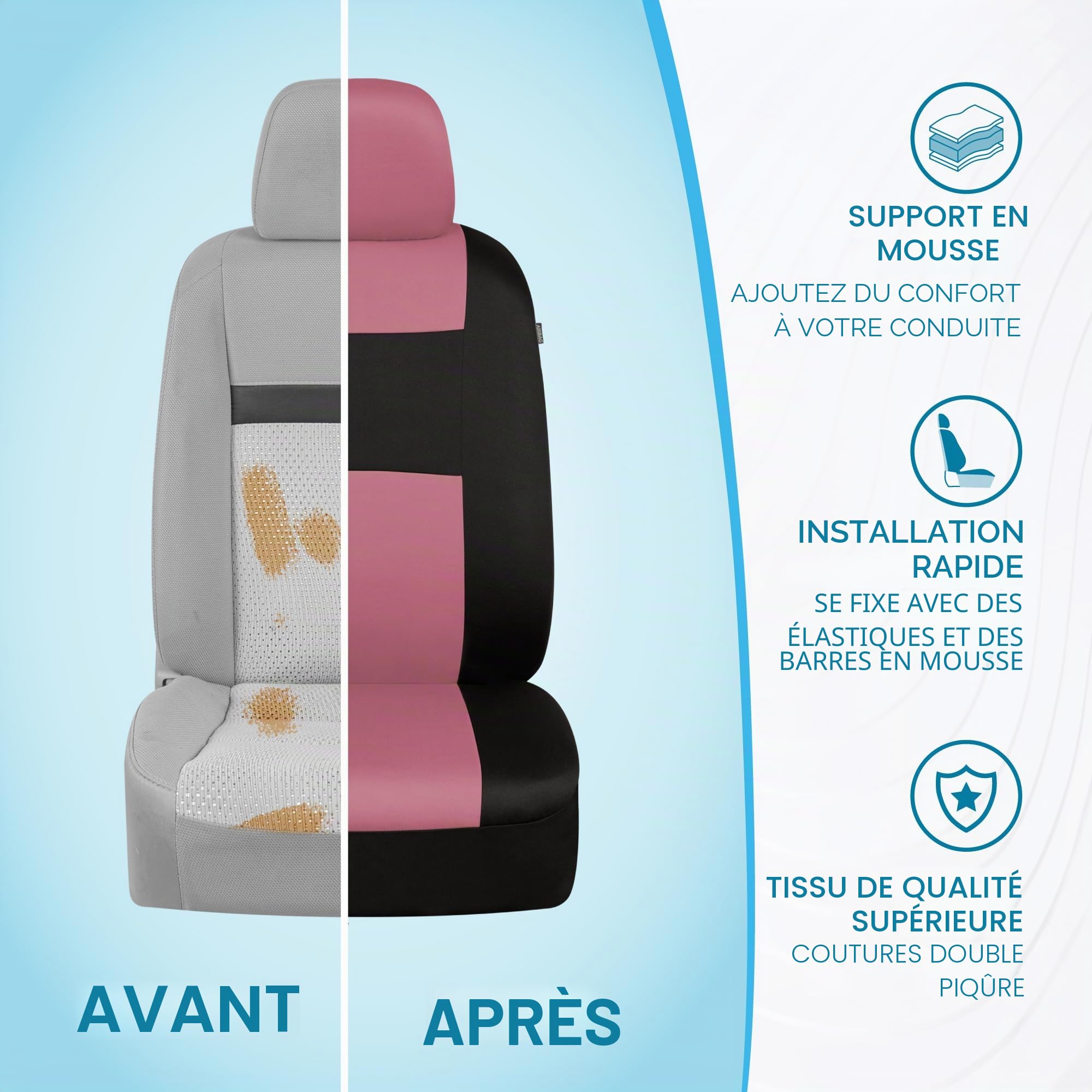 BDK PolyPro Ensemble Complet de Housses de siège de Voiture en Rose sur Noir - Banquette Avant et arrière divisée pour Voiture, Facile à Installer - Accessoires de Voiture, camions, camionnettes, SUV