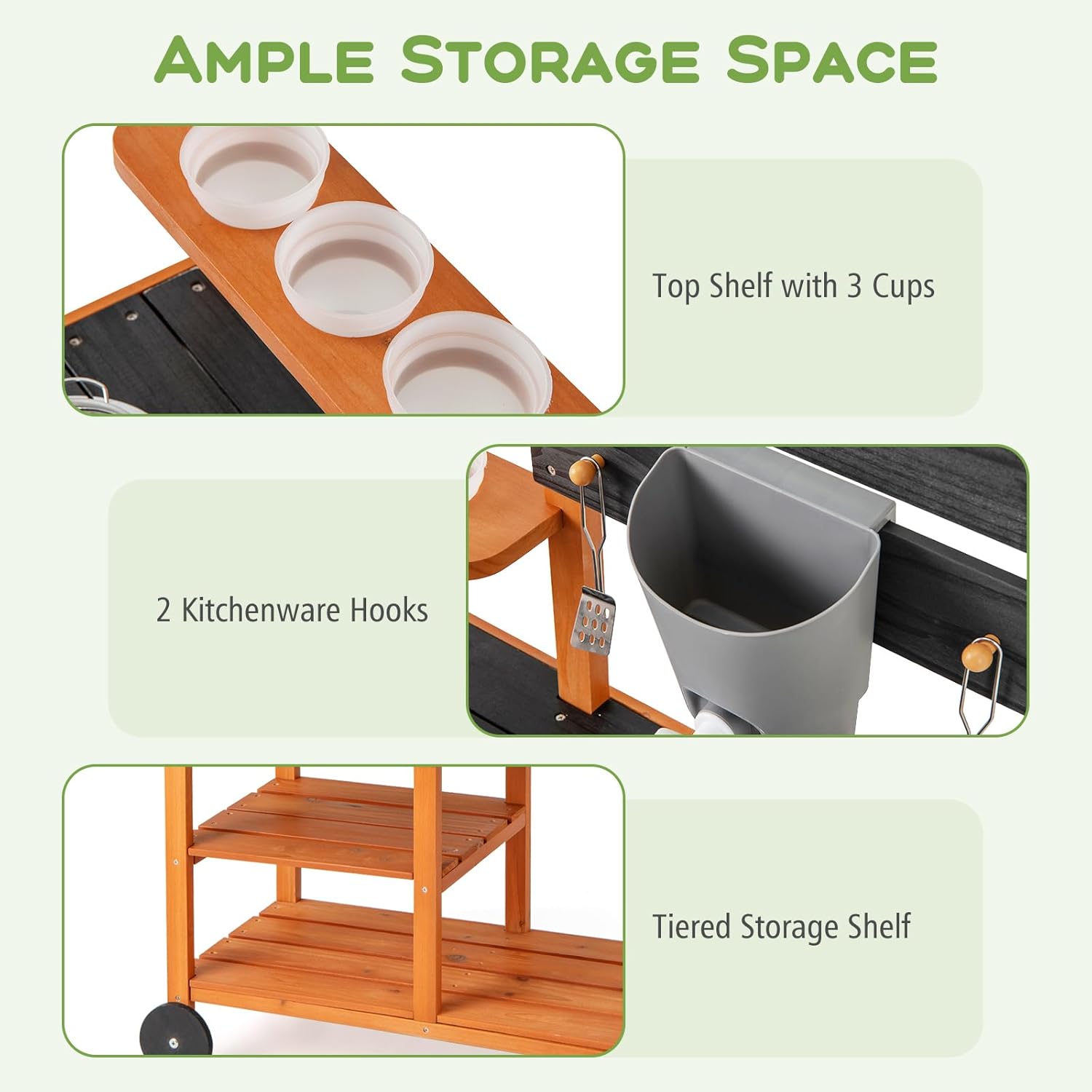OLAKIDS Mud Kitchen for Kids Outdoor, Wooden Toddler Play Kitchen with Wheels Removable Sink Faucet Stoves Storage Shelves Cooking Accessories, Children Pretend Toy Playset for Backyard Garden