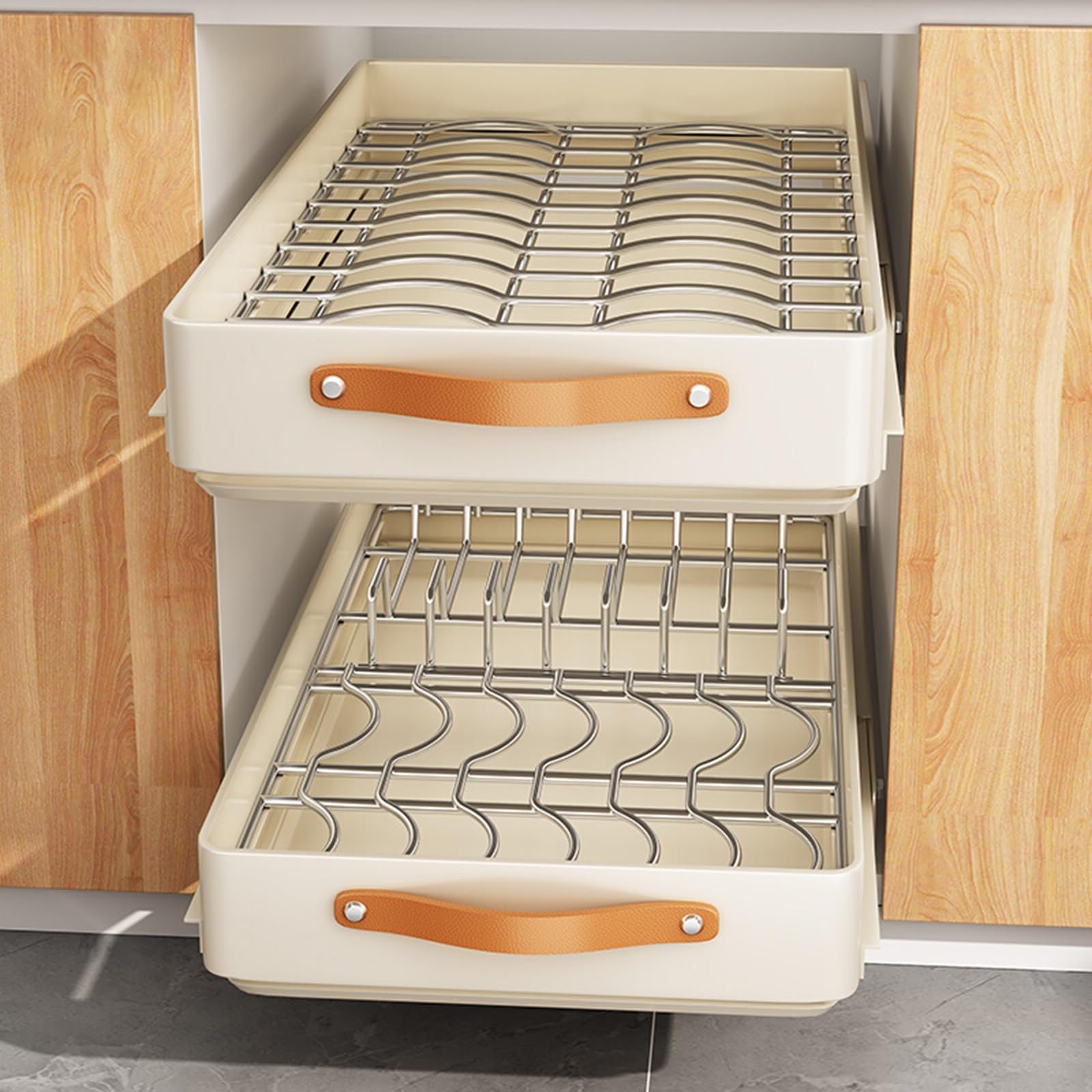 SanzIa Organizador de Armario Extraíble Fijado con Nano Film Adhesivo, Almacenamiento y Organización Estantes de Despensa Deslizables Cajón Deslizante Estante de Despensa para Cocina