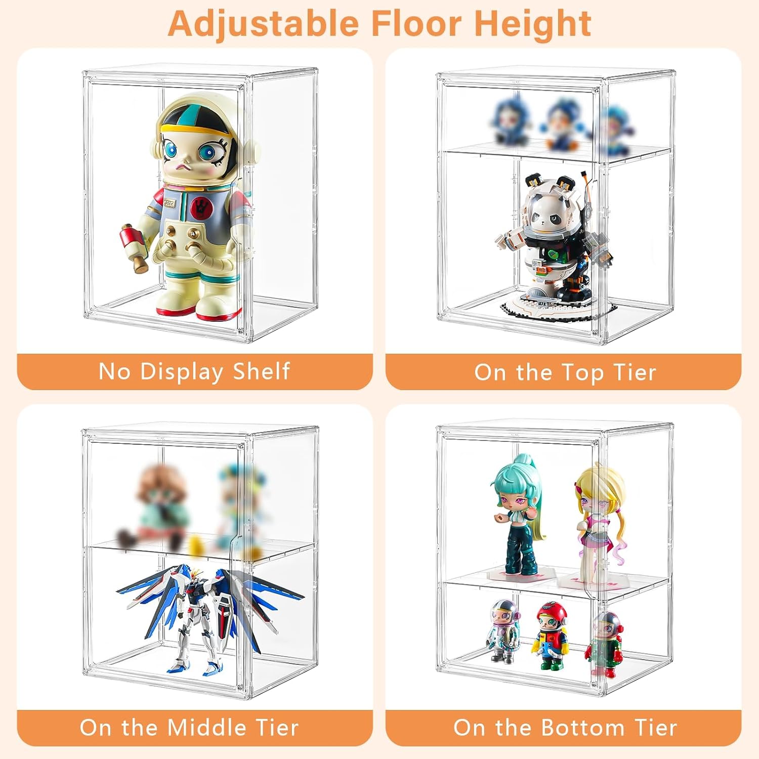 Amllas Acrylic Display Case for Collectibles, Clear Acrylic Display Box with 3 Adjustable Layers and Magnetic Door, Stackable Clear Storage Box/Bins for Figures,Lego, Book