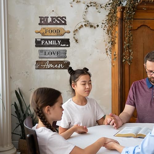 Miniatura 5 de Pigort Decoración de pared de cocina con texto en inglés Bless the Food Before Us, decoración de pared de granja para cocina, comedor, 5 carteles