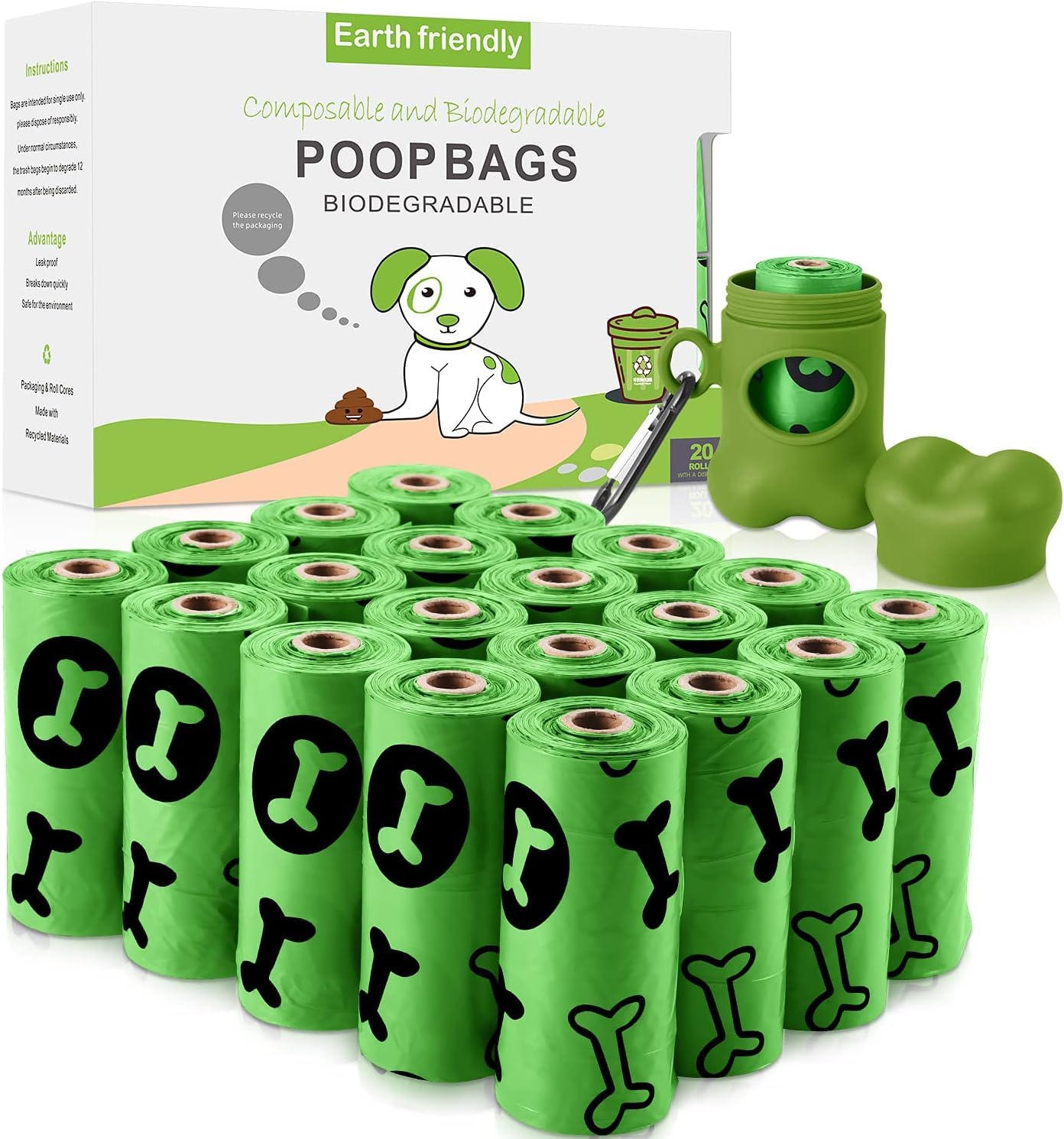 Topfree Bolsas Caca Perro,20 Rollos, 300 unidades, Extra Grueso, A Prueba de Fugas, Bolsitas para Excrementos,Dog Poop Bag
