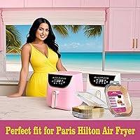Vista 2 de Forros para freidora de aire para freidora de aire rosa, forros de papel desechables para freidora de aire Paris Hilton, freidora de aire blanca