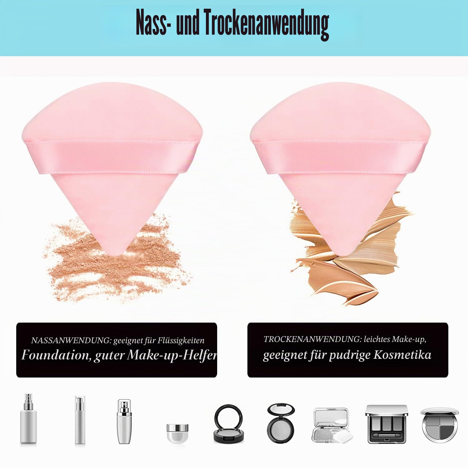 Schwamm-Set mit 8 Stück Baumwoll-Puderquaste, dreieckig, super weich für trockenes und nasses Make-up, Concealer, lose und Körperpuder, Foundation, Rouge, Make-up-Set (Rosa)