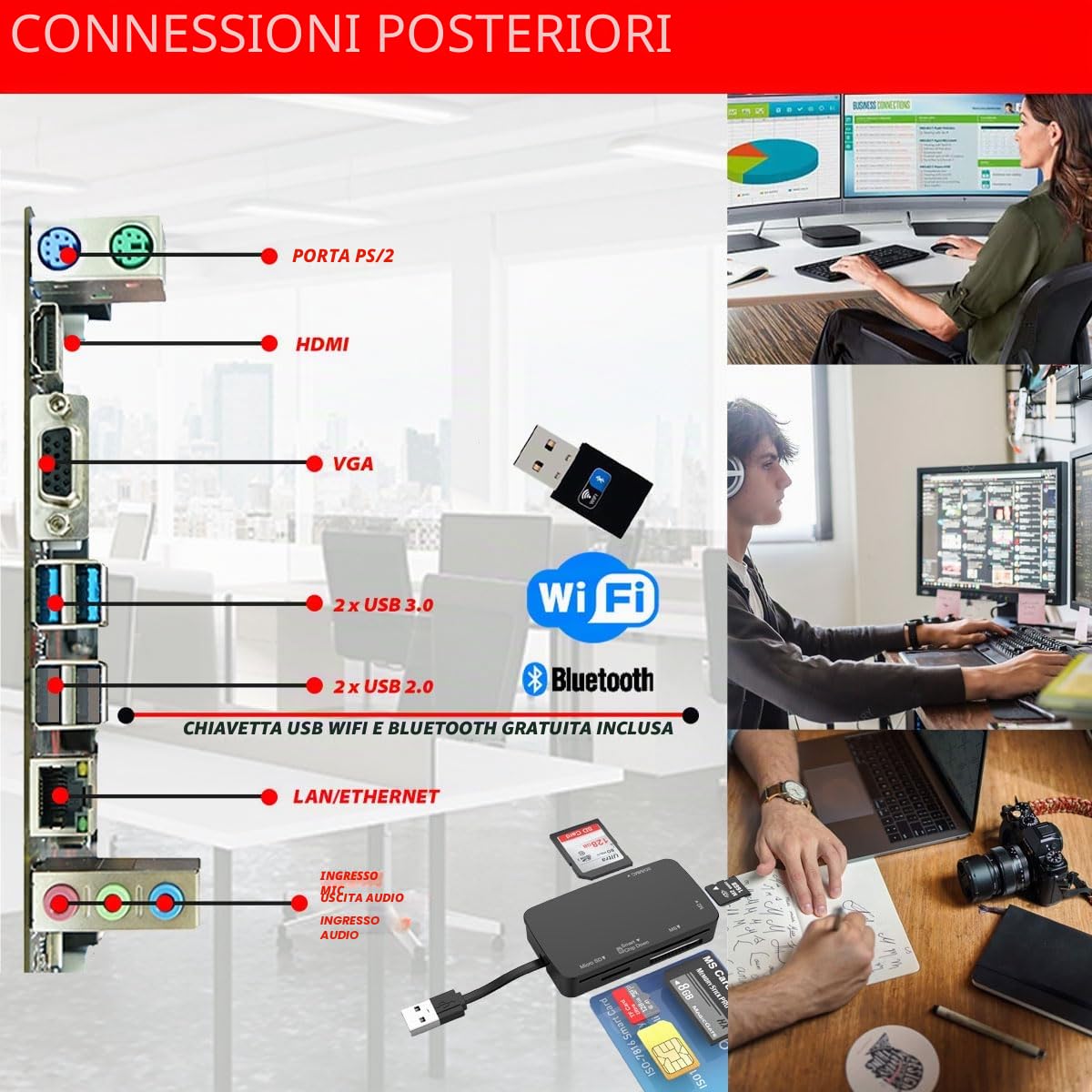 GMR Ultra i7 Business Office PC - Calcolatrice veloce | 3 anni di garanzia | 32 GB di RAM | 1000 GB SSD | DVD±RW | USB 3 | Windows 11 Prof | Bluetooth WiFi