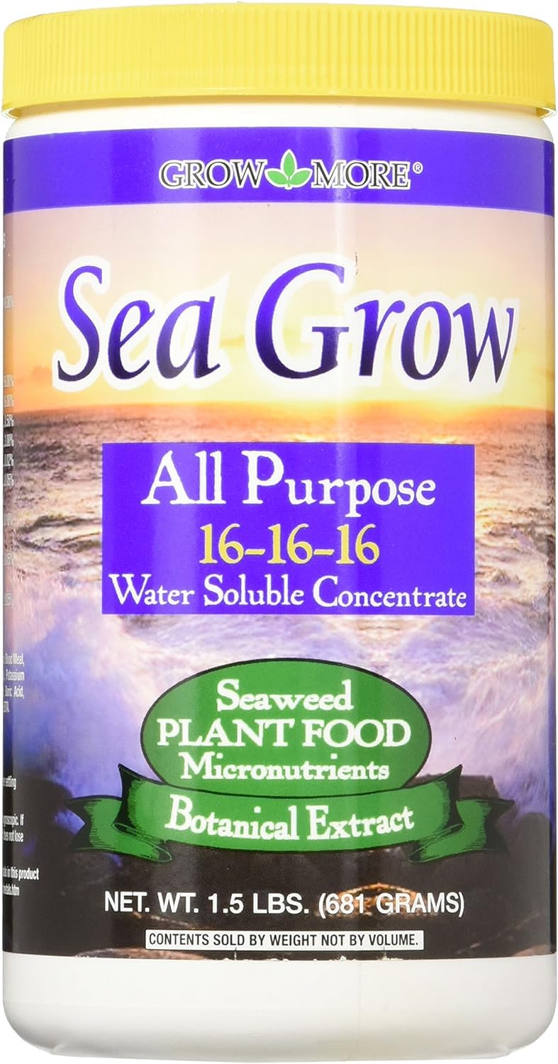Grow More Sea Grow Kelp Fertilizer - 3lbs of 16-16-16 Water-Soluble, All-Purpose Plant Food - Nutrient-Rich, Seaweed Fertilizer - Outdoor & Indoor Plant Food