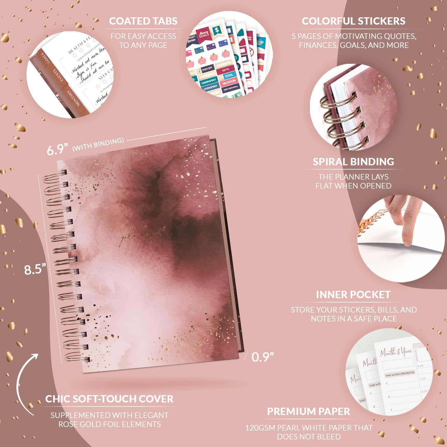 PLANBERRY Hourly Planner, Daily Schedule with Time Slots, Rose Gold image 2