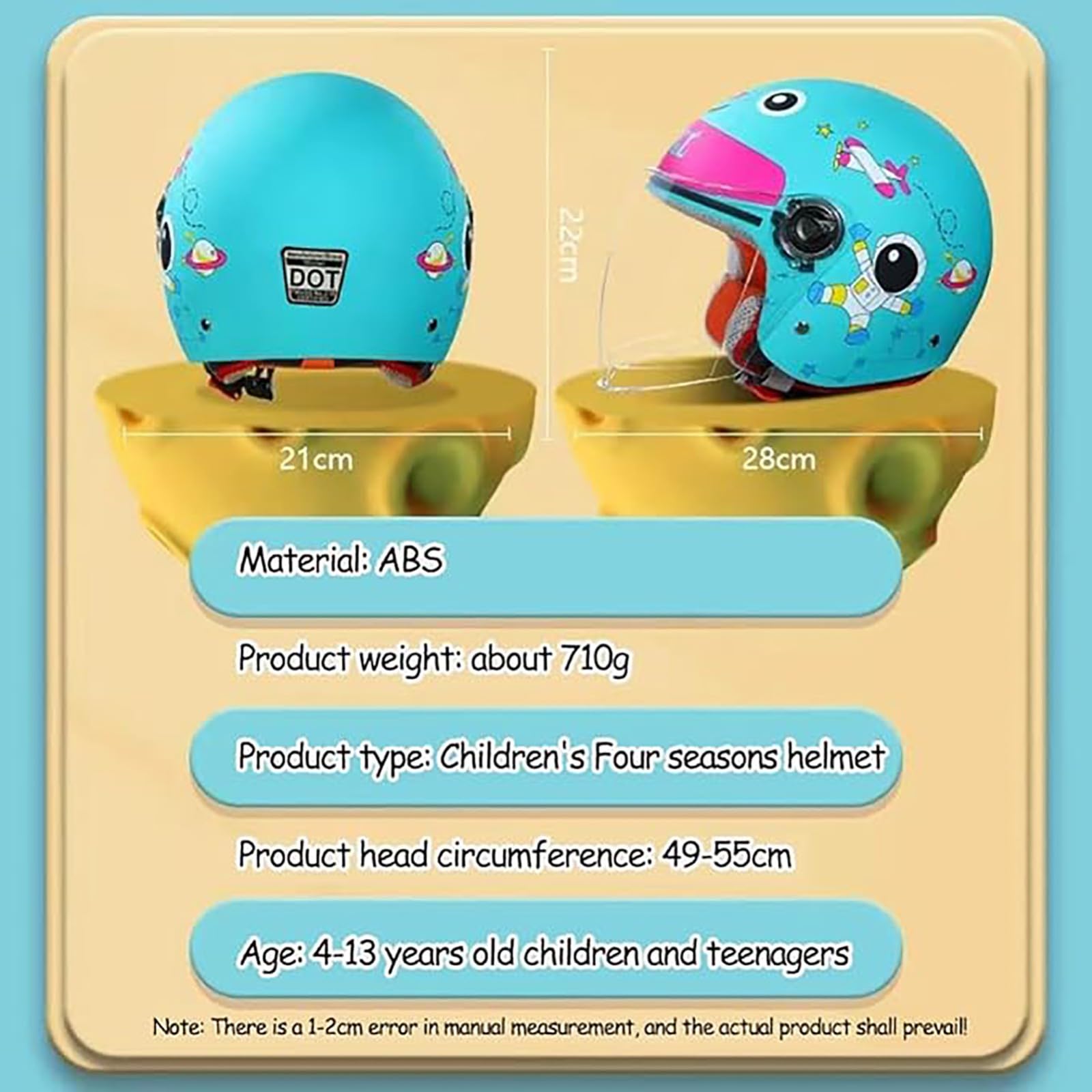 Casco Da Bicicletta Per Bambini, Casco Da Moto Per Bambini, Casco Da Scooter Per Bambini Con Visiera Antigraffio, Per Bambini 48-56 Cm E,48-55cm