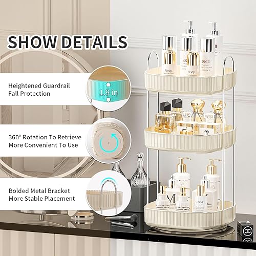 Miniatura 5 de Seoneiro Organizador de maquillaje giratorio de 360° para tocador, estante de exhibición de cuidado de la piel de gran capacidad, estante giratorio