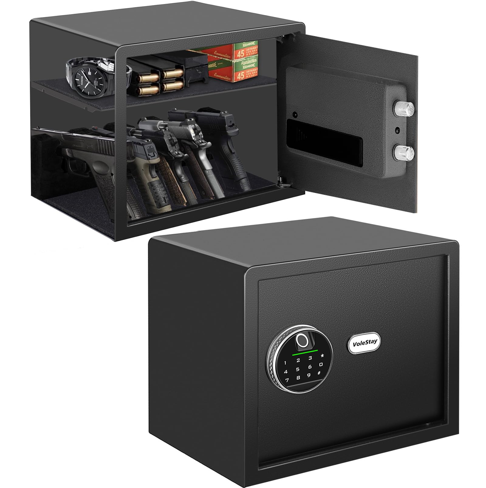 Biometric Home Safe, Fingerprint Gun Safe Lock Box,Money Box for Jewelry Handgun Cash Valuables,Perfect for Home/Office/Hotel, Black,1.2 Cubic Feet