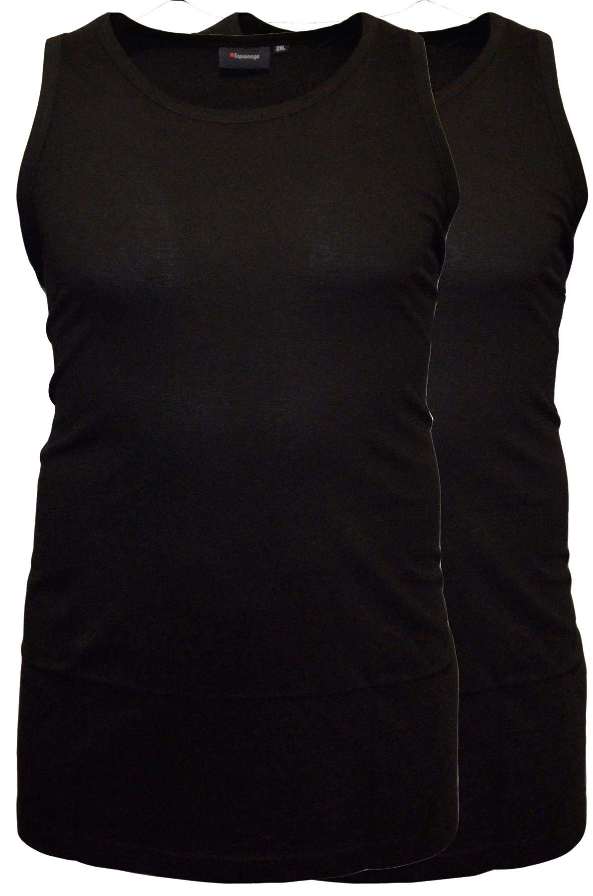 Espionage Mens Long Length Combed Cotton Vests (017) in Black (Twin Pack) in 5XL