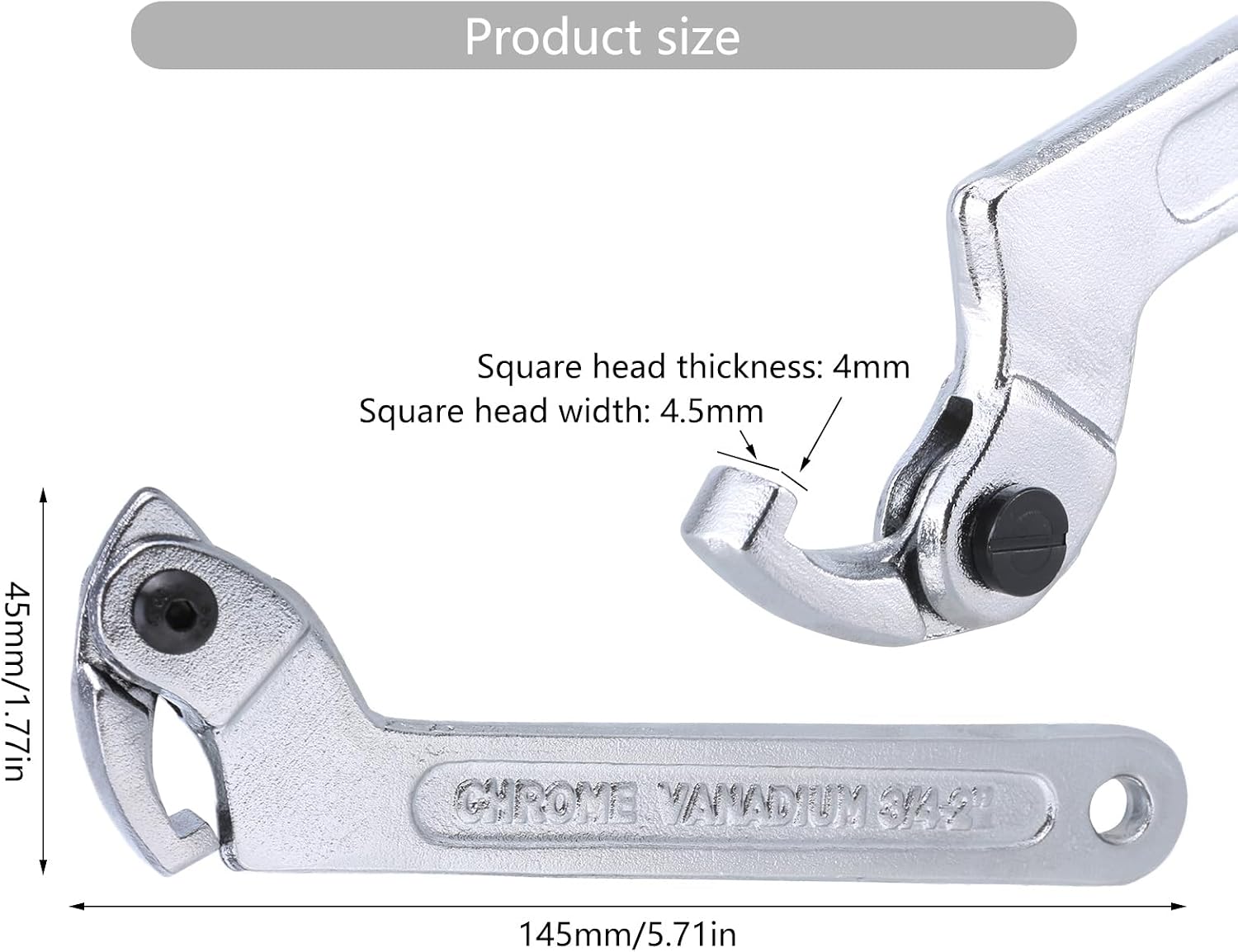 Adjustable C Spanner Hook Wrench Steel 3/4-2"(19-51mm) Spanner Used to Tighten Side Slot Nut On Collars
