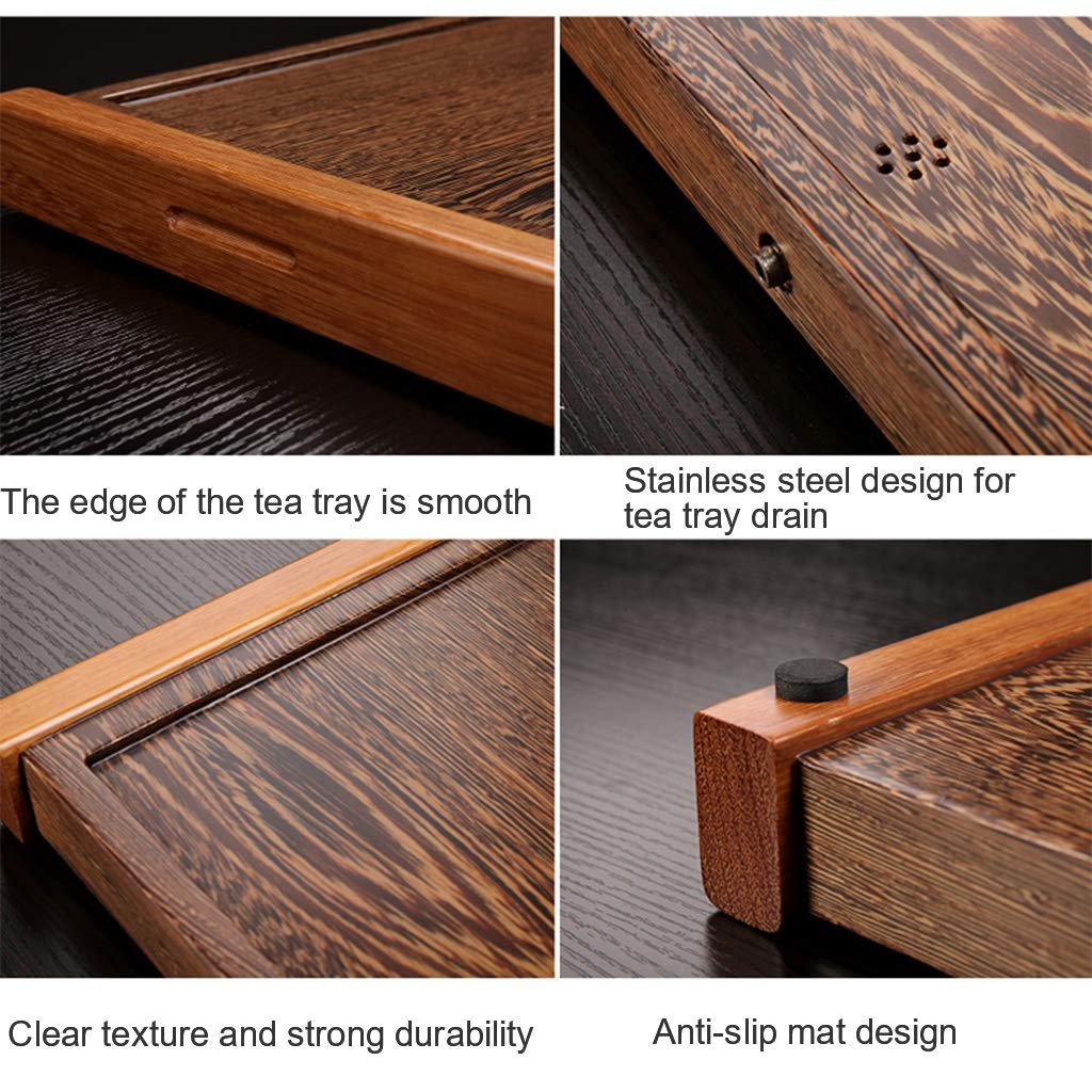 Plateau à thé japonais/chinois en bois avec tiroir Kung Fu GongFu Plateau de service avec réservoir de drainage Idéal pour la maison et le bureau (couleur : C)