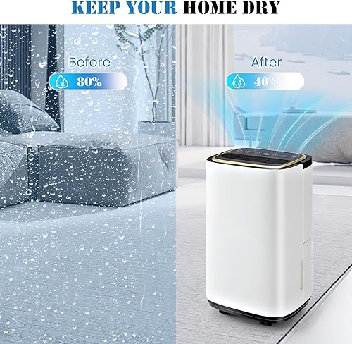 Miniatura 2 de Sweetcrispy Deshumidificador de 50 pintas para sótano y hogar, removedor de humedad portátil silencioso Energy Star con manguera de drenaje continuo
