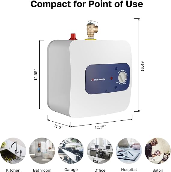 Electric Mini Tank Water Heater UL Listed, ThermoMate 2.5 Gallons Small Under Sink Water Heater for Point of Use Instant Hot Water 110V 120V, Wall or Floor Mounted, ES250