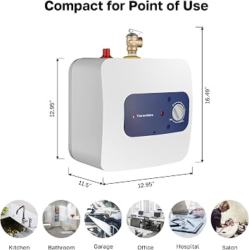 Electric Mini Tank Water Heater UL Listed, ThermoMate 2.5 Gallons Small Under Sink Water Heater for Point of Use Instant Hot Water 110V 120V, Wall or Floor Mounted, ES250