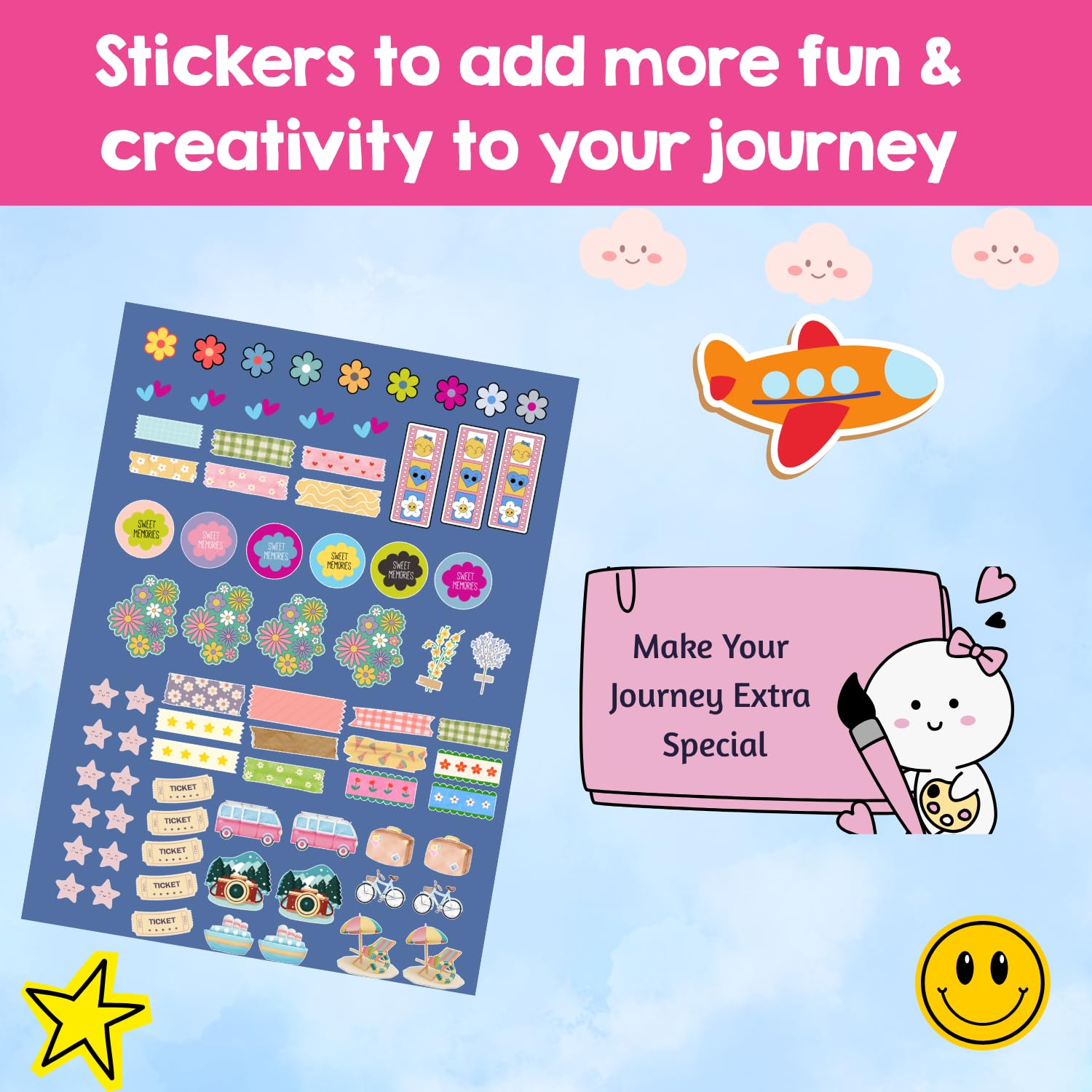 BuzzieWorld Lets Travel Memory Book with Stickers | Scrap Books for Kids | Travel Scrapbook | Memory Book | for Ages 6-8Years, 9-11 Years, 12-14 Year Old Boys and Girls (Single Pack) 3