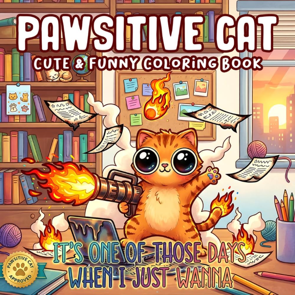 Pawsitive Cat Coloring Book: Bold and Easy Catitude Coloring Pages for Cat Lovers Featuring Funny Kitty Memes Quotes for Relaxation and Fun