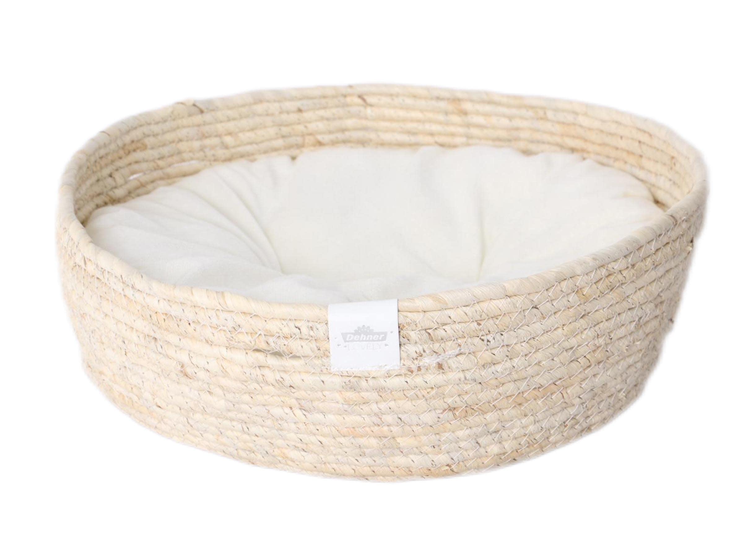 Dehner Premium Lovely - Cama de Peluche (38 cm de diámetro, 13 cm de Altura, Material Natural/Felpa, Color Blanco/Beige