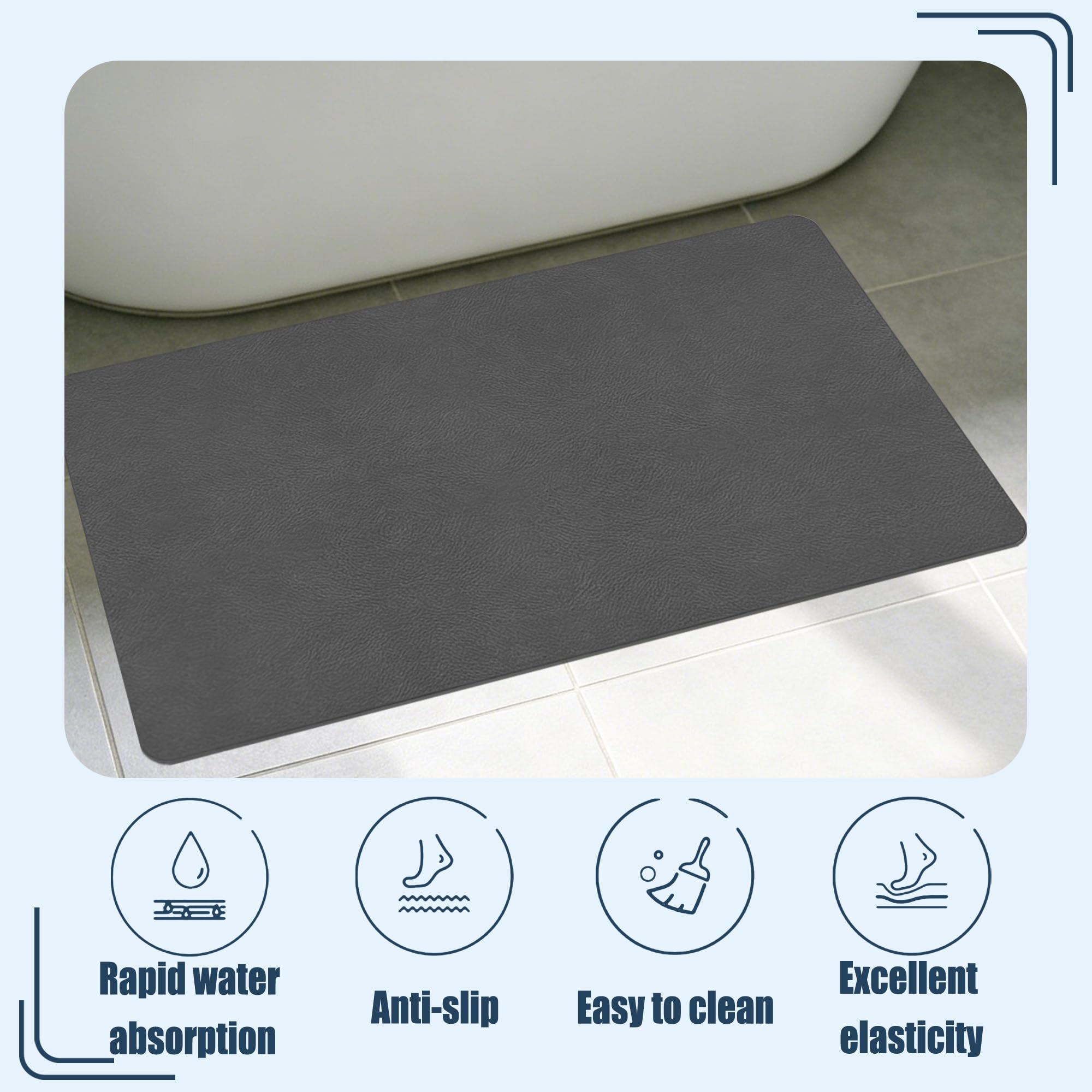 Tapis Salle de Bain Diatomite 40 x 90 cm Séchage Rapide Ultra Absorbant Diatomite à Séchage Rapide Facile à Nettoyer pour La Salle de Bain, Douche, Baignoire Ou comme, Gris Foncé