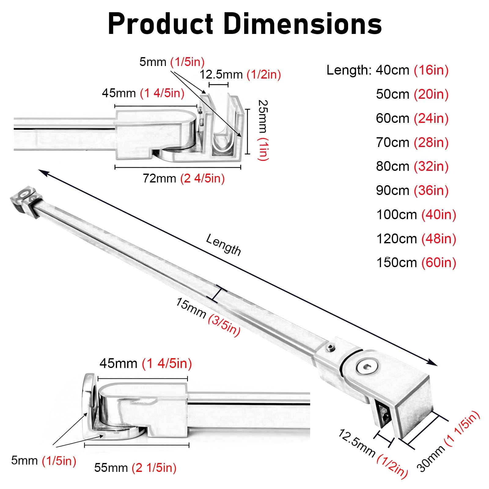 Stabilisierungsstange Dusche Gewinkelte Stützstange Für Duschglas, 40 60 80 100 120 150 cm Duschwand-Stabilisator Für Feststehendes Glass – Robuste Haltestange(Gray,L-120cm/46.8")
