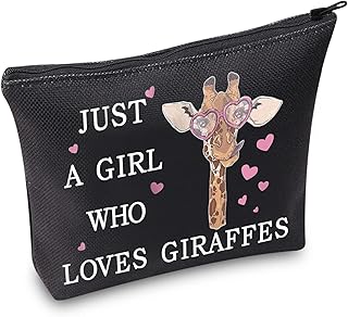 WZMPA Giraffe Themed Cosmetic Bag Giraffe Lover Gift Just A Girl Who Loves Giraffes Makeup Zipper Pouch Bag Animal Lover Gift, Who Loves Giraffes