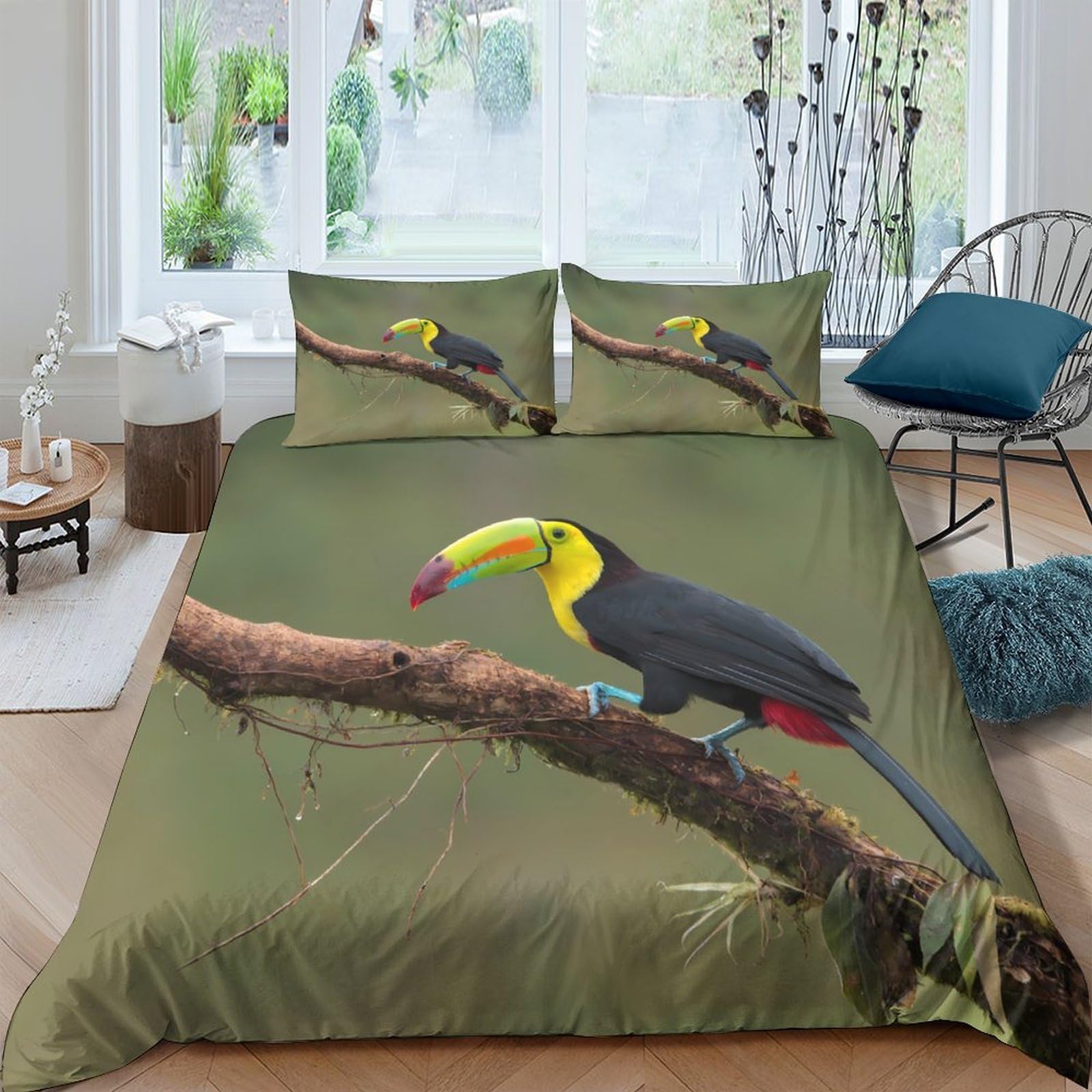 Ctjqhvkz Style-9 3D Printed Tropical Toucan Fitted Sheet Microfiber Soft Green Rainforest Bed Cover Bedroom Decor Mattress Protector Single（135X200cm）