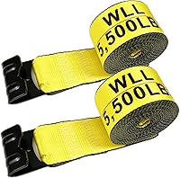 Vista 1 de KJE Correas de cabrestante de 4" x 30' amarillas de servicio pesado para amarre con ganchos planos, correa de remolque de plataforma plana WLL#