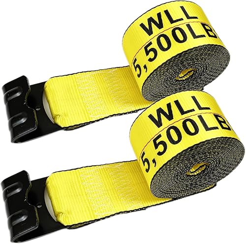 KJE Correas de cabrestante de 4 pulgadas x 30 pies, amarillas, resistentes con ganchos planos, correa de remolque de cama plana WLL # 5,500 libras,