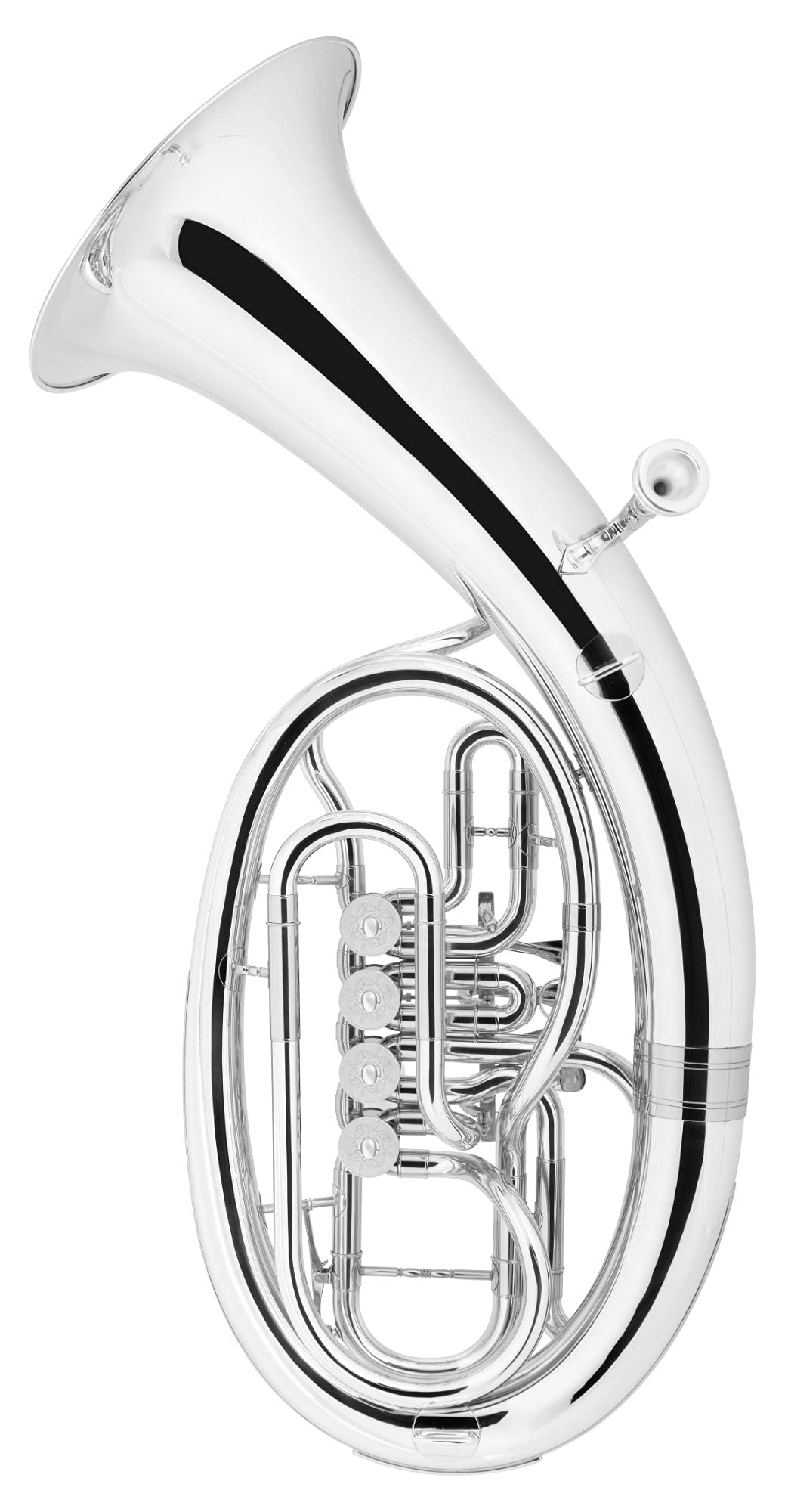 BH-19/4S Bariton- aus Messing - Stimmung: Bb - Bohrung: 14,8 mm - 4 Drehventile mit Minibal-Gelenken - inkl. Leichtkoffer und Mundstück - versilbert