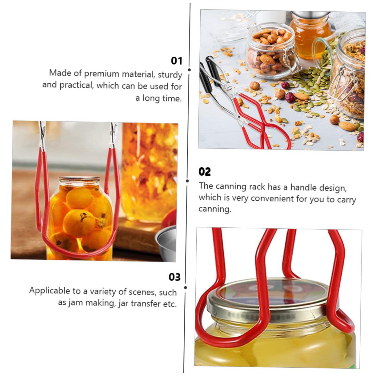 e Scaffale la Conservazione delle Conserve Design Portatile in Acciaio Inossidabile Rosso Accessori Cucina Set 2 Pezzi Pinza per Conserve Manico per Preparazione Marmellate