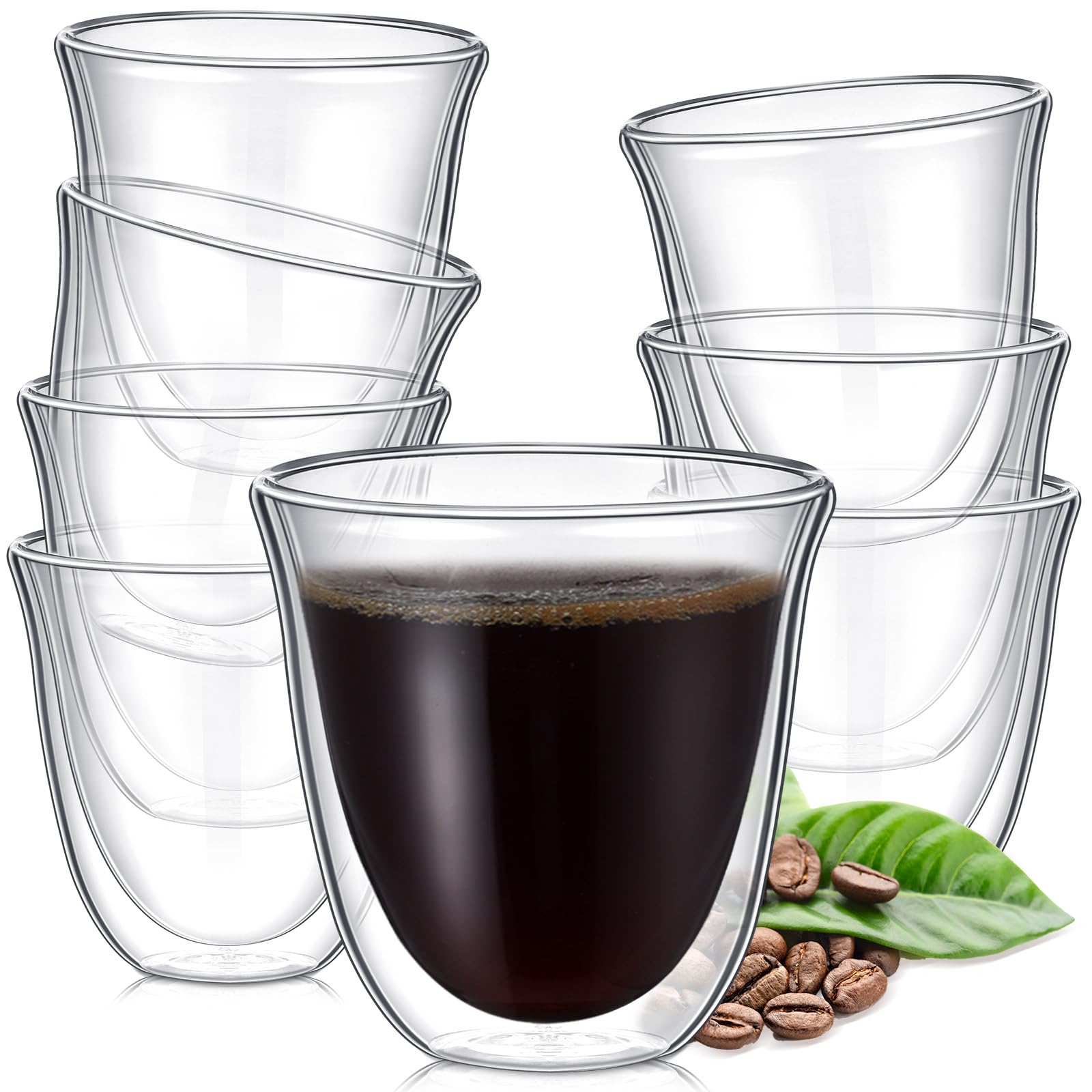 Buy Espresso Glass Cups Set of 8, Double Wall Espresso Glasses Clear