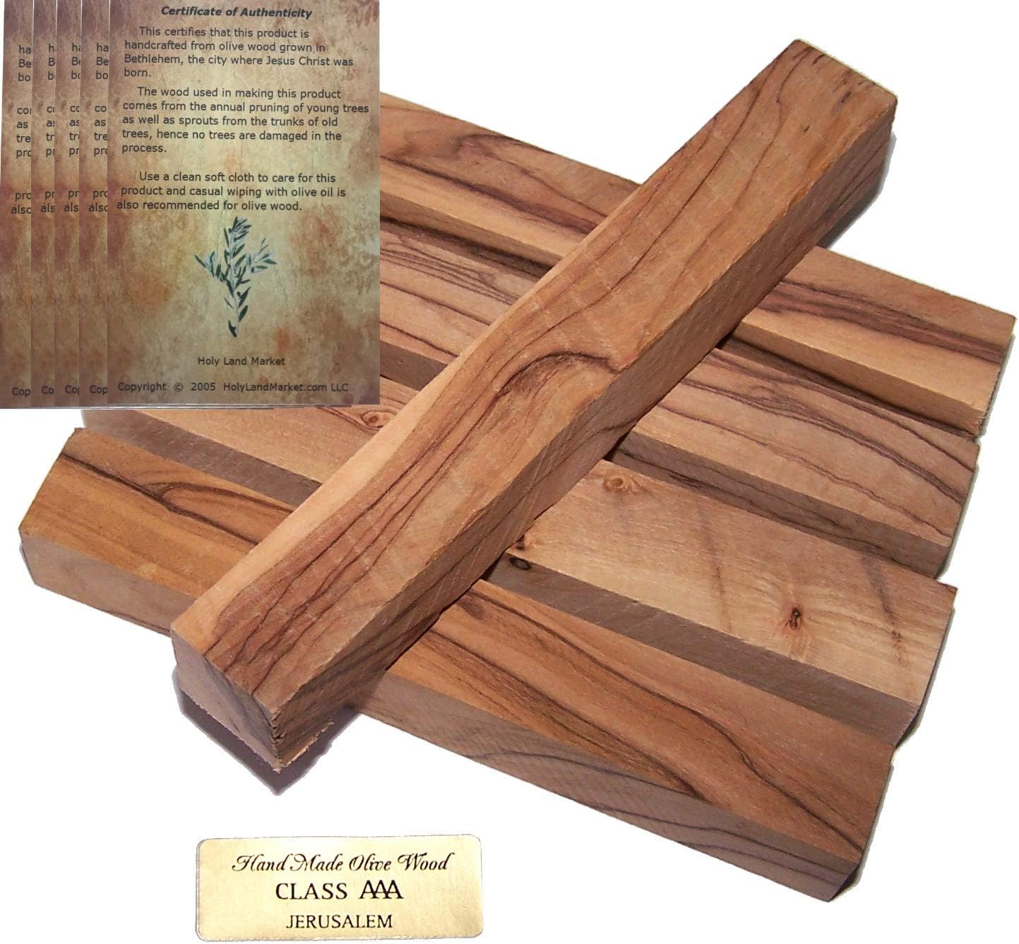 Holy Land Market Olive Wood Bethlehem Pen Blanks (Five) 5 pc or Blanks : 3/4" x 5-5.5" with Certificate