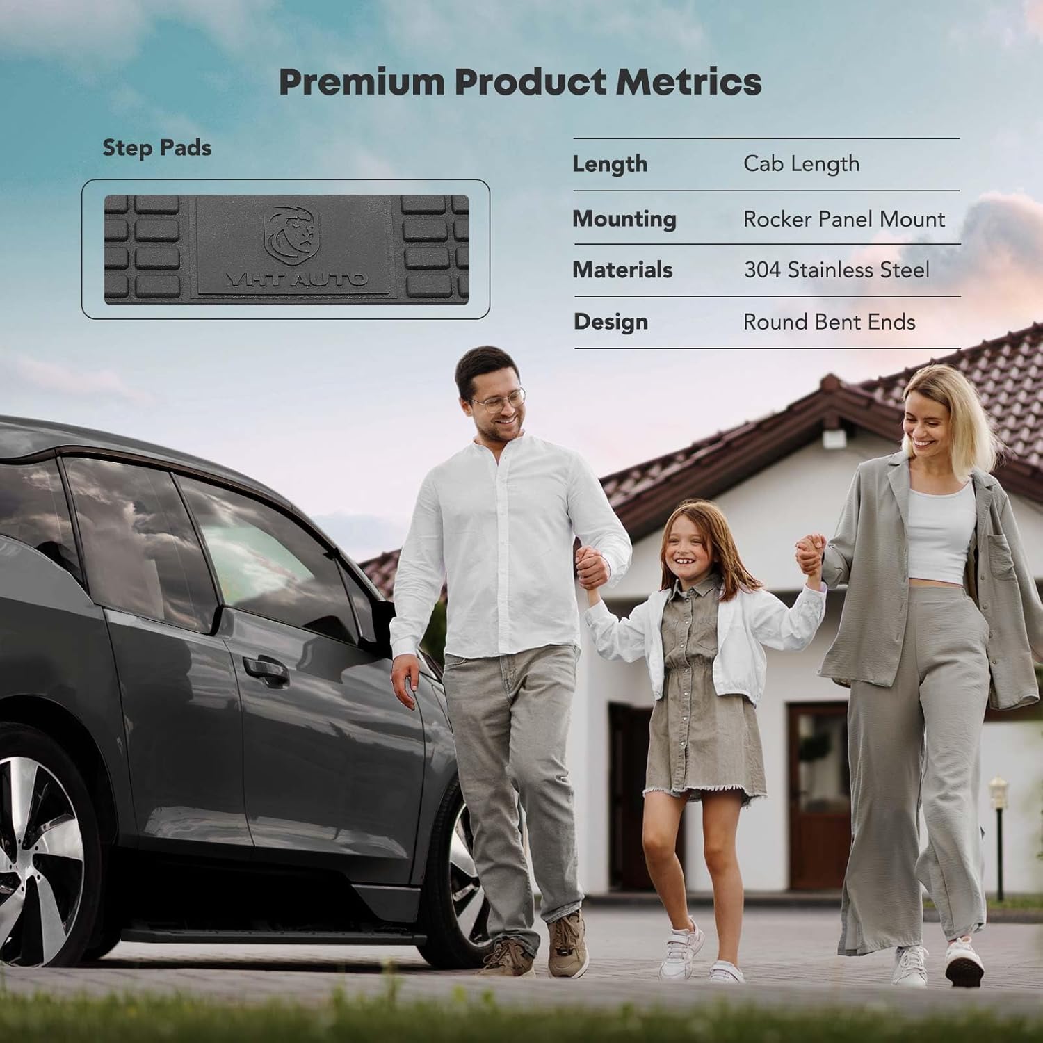 Table showing product metrics: Length, Mounting, Materials, Design