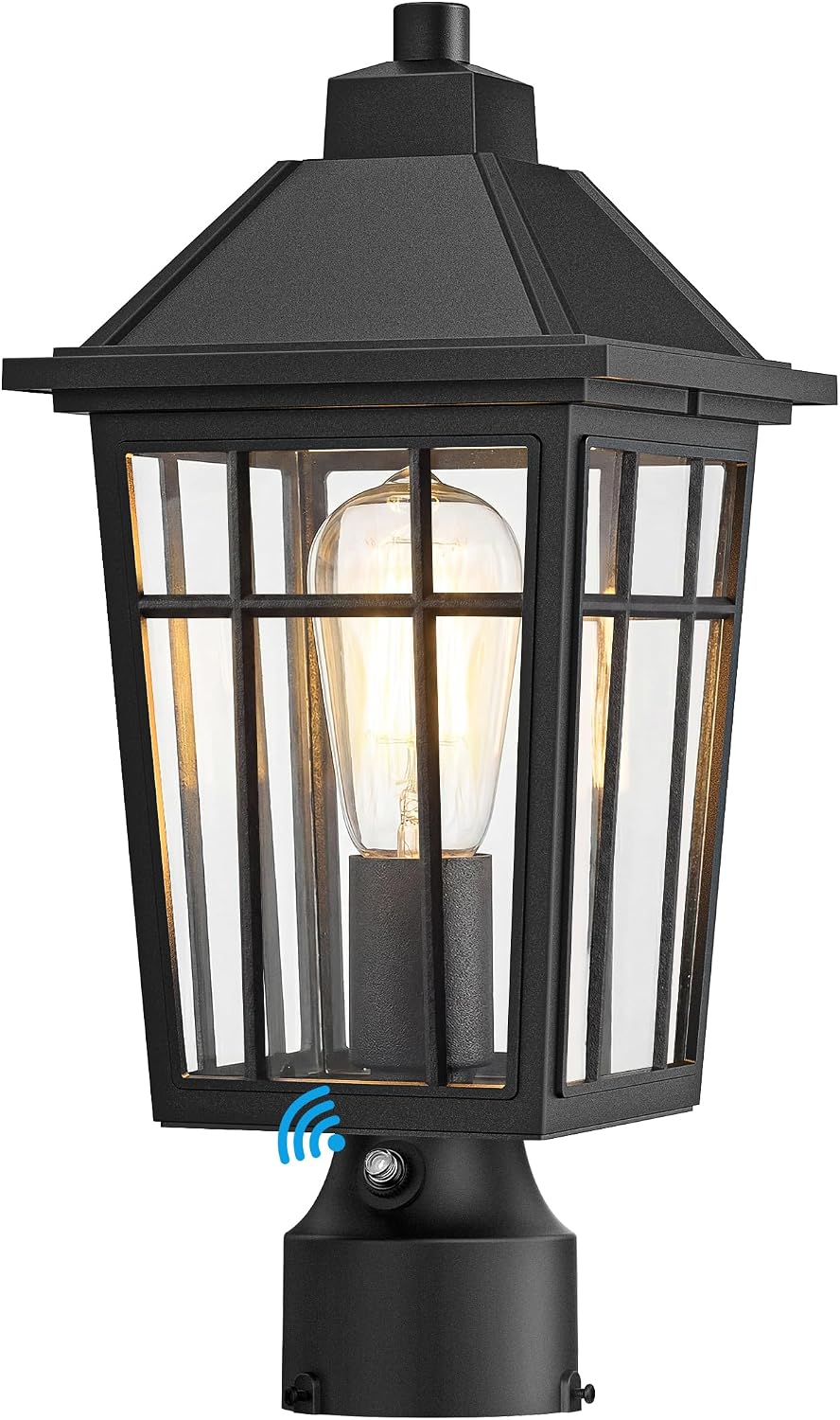 Lotsky Outdoor Post Lights 15'', Dusk to Dawn Lamp Pole Light Fixture, Large Waterproof Aluminum Outside Exterior Black Lantern for Garden, Porch, Pathway, Patio, Yard