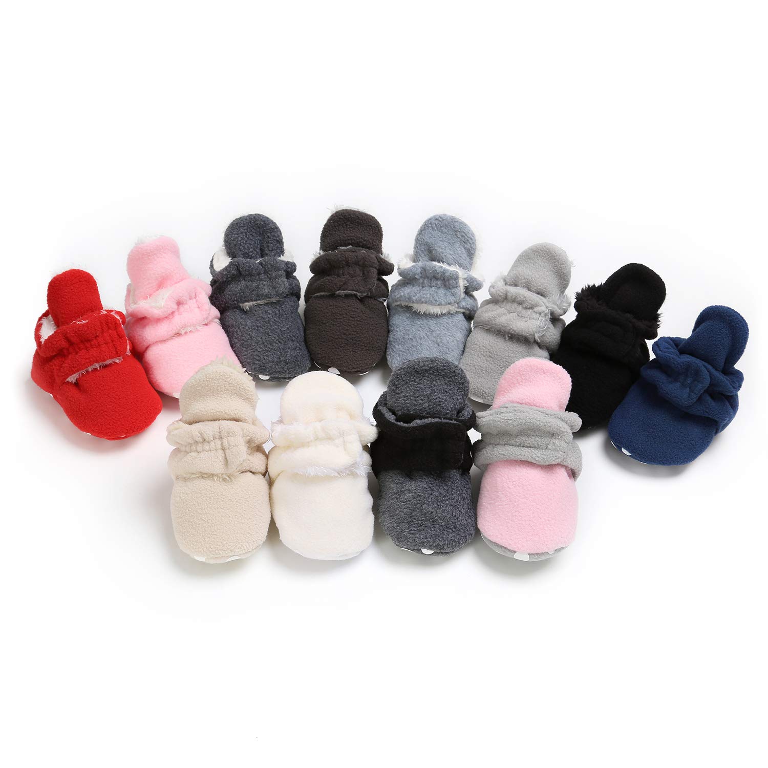 myppgg Newborn Baby Boy Girl Fleece Booties with Anti-Skid Bottom Cozy Winter Warm Socks Toddler Soft Sole Crib Shoes, Beige