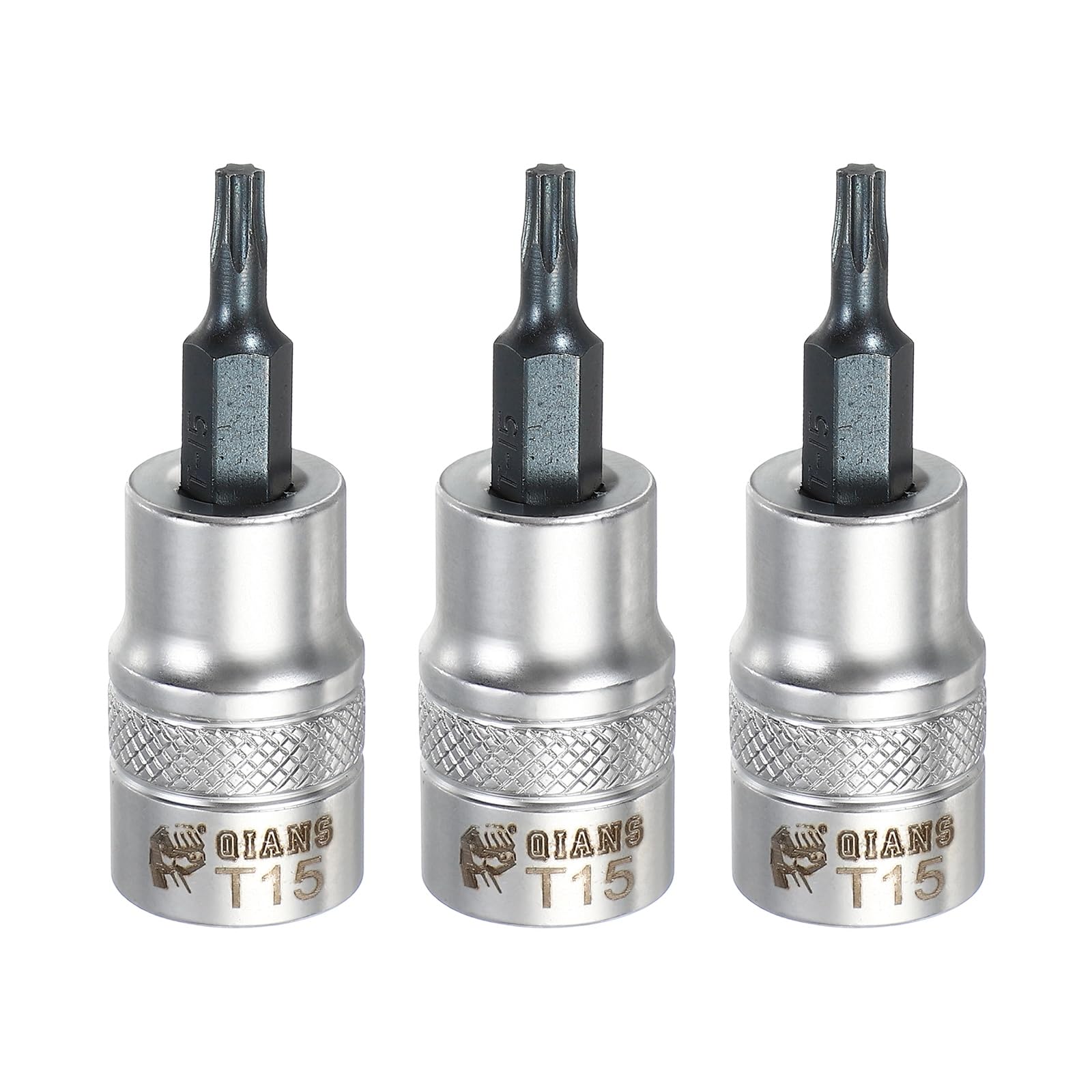 sourcing map 3Pcs Torx Bit Socket 3/8" Drive T15 S2 Steel Star Head Screwdriver Drill Bits CR-V Steel Socket Adapter for Home Auto Axle Hex Nuts Bolts Repair