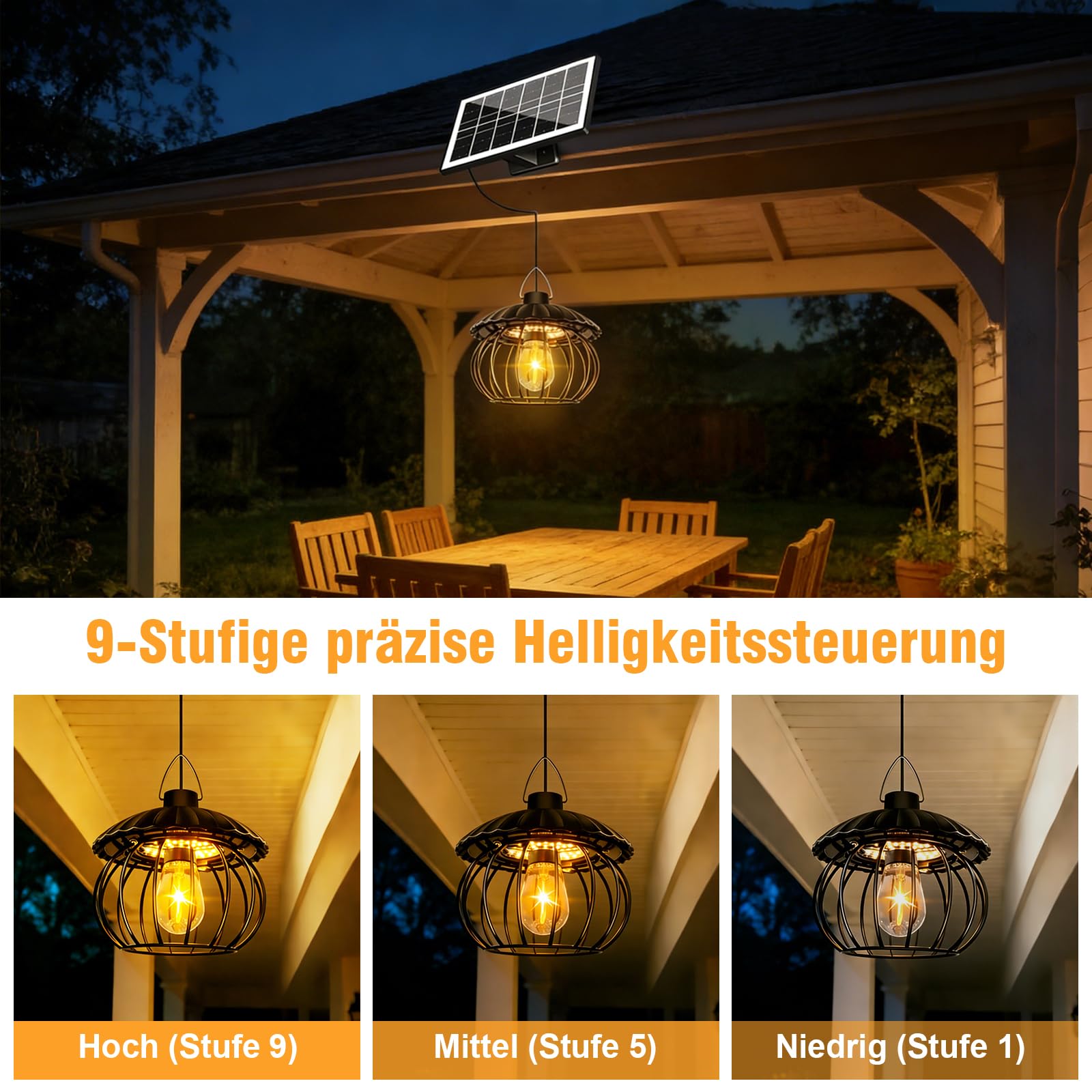 ChunHee Solar Hängelampe für Außen, 4400 mAh, IP65, geteiltes Design, Schnellladefunktion