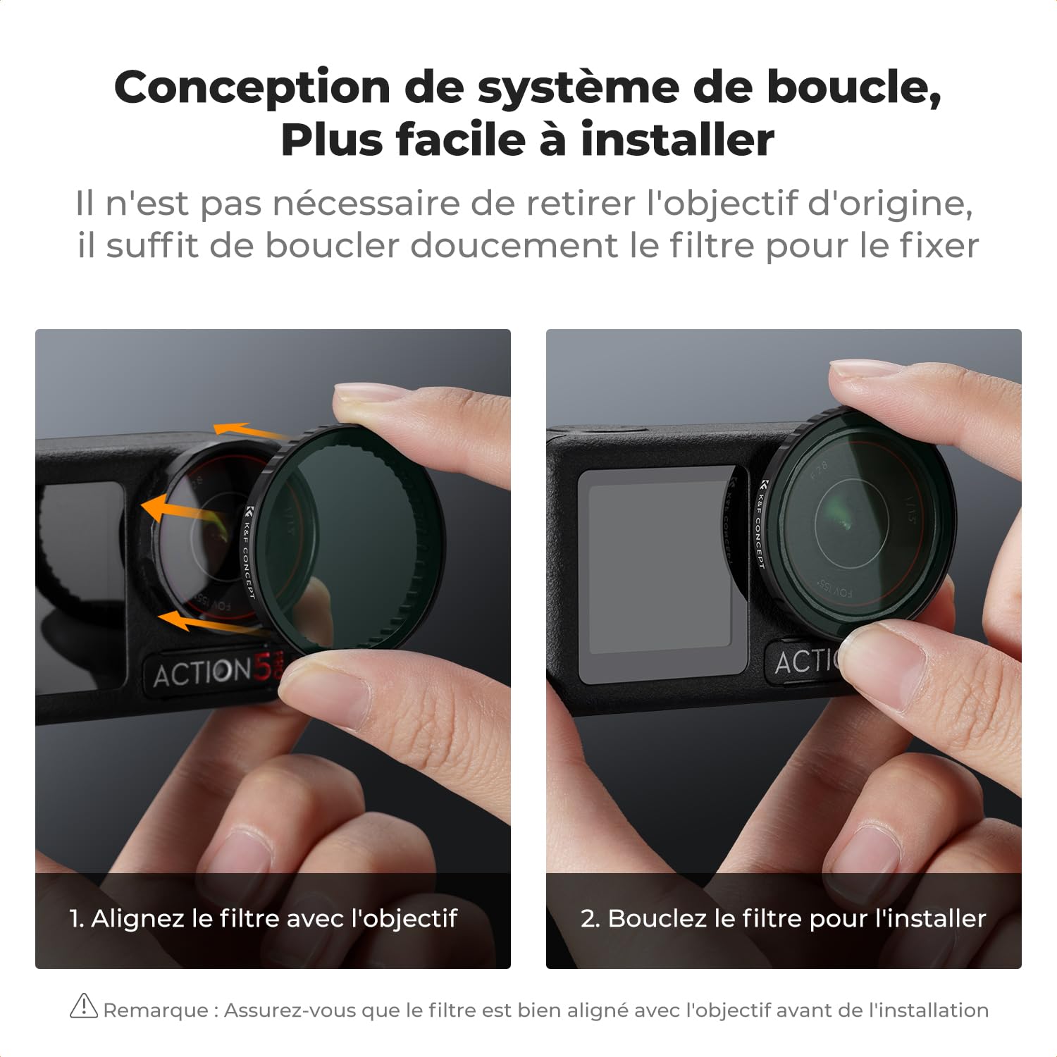 K&F CONCEPT Filtres CPL Polarisant Snap-on Compatible avec DJI 0smo Action 3/4/5 Pro HD Nano-revêtements Étanche Anti des Rayures Léger