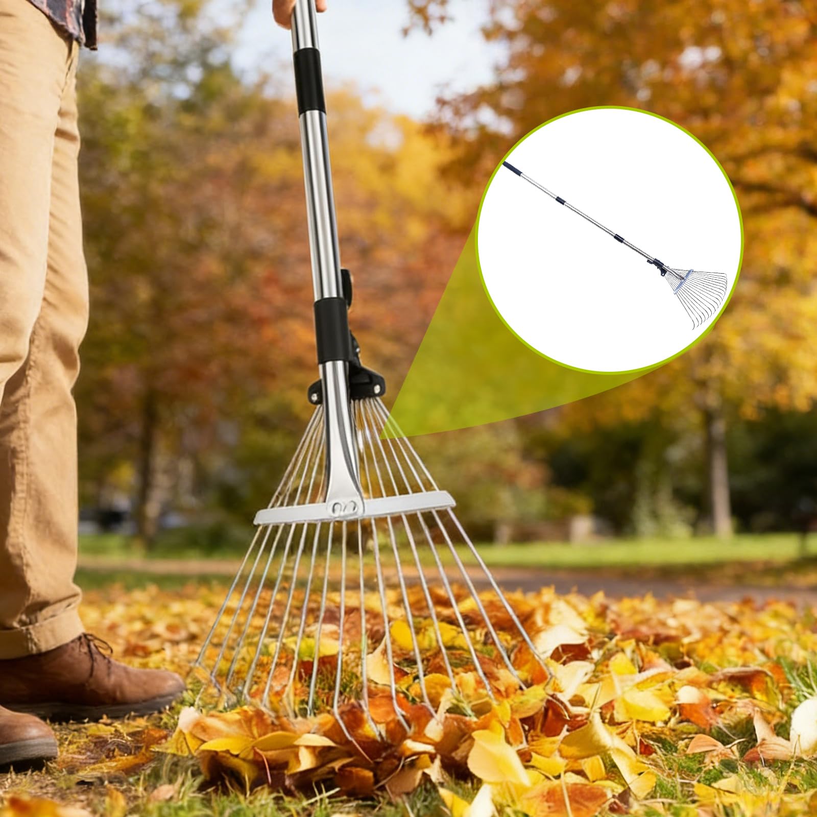 Rastrello Da Giardino Con Manico Regolabile Da 207Cm,18 Denti Rastrello Foglie Con Guanti,Rastrello Giardino,Rastrello Regolabile Con Manico,Scopa Da Giardino Per Foglie Per Giardinaggio,Prato,Cortile